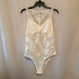 Free People Intimately Midnight Hour Lace Ivory Bodysuit